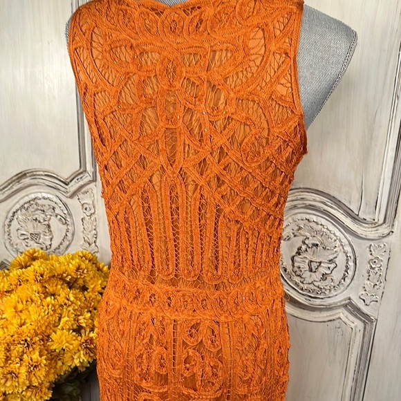 R&M Richards Elegant Orange Beaded Battenberg Lace Dress Special Occassion - Picture 8 of 10